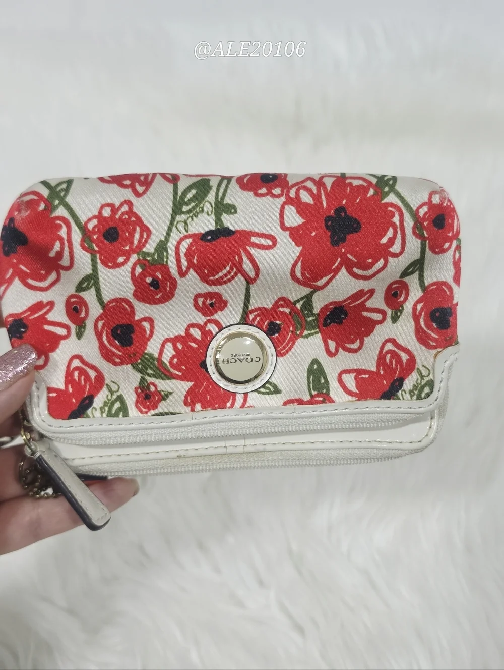 Coach Red Floral Print Canvas Wristlet Wallet Zip Pouch